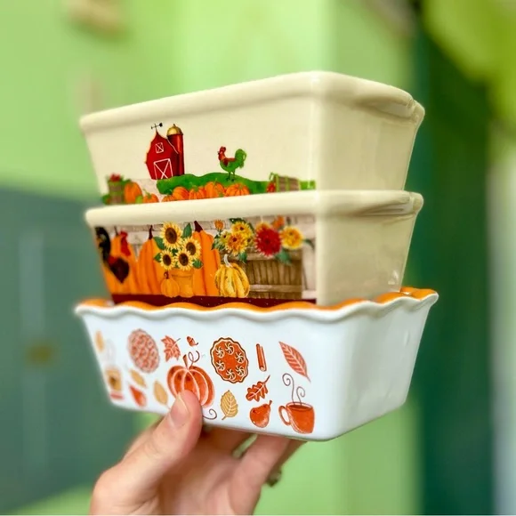 Pumpkin Farmhouse Fall Cottagecore Mini Baking Loaf Pans Set of 3 Bakeware - Picture 2 of 10